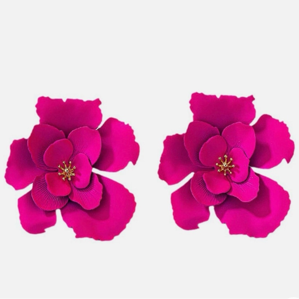 Artisan Women's Floral Statement earring- fuchsia Flowers with Gold Center
